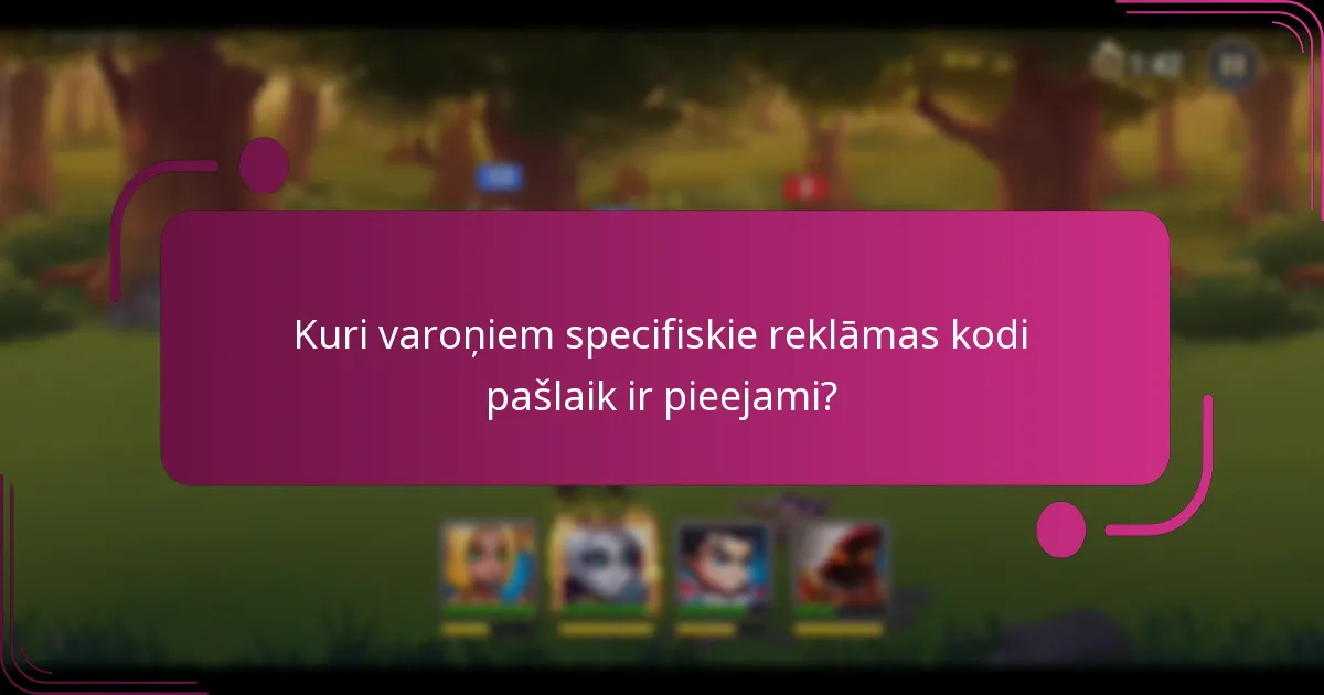 Kuri varoņiem specifiskie reklāmas kodi pašlaik ir pieejami?